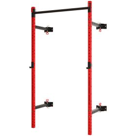 Folding Squat Rack with Pull Up Bar, Wall Mounted and Adjustable, 1000 Pounds Capacity Power Rack, Red