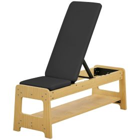 Wooden Adjustable Weight Bench with Dumbbell Rack, Flat or Incline Workout Bench for Home Gym Weight Lifting, Black (Color: Black)