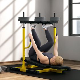 Vertical Leg Press Machine with Adjustable Leg, Back and Head Positions, Olympic Plate Compatible, Yellow (Color: General)